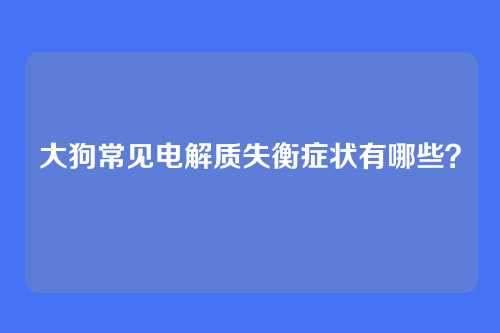 大狗常见电解质失衡症状有哪些？
